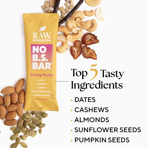 Raw Generation Organic Healthy Snack Bar – 100% Natural Plant-Based Protein Bars/Great-Tasting, Organic, Vegan, Dairy & Gluten-Free/Simply Nutty With No Added Sugars (24 Bars) #TOP2