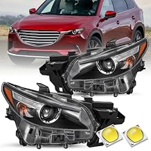 JSBOYAT CX9 Headlight Assembly Fit for 2016 2017 2018 2019 2020 MAZDA CX-9 CX9 LED Driver and Passenger Side Headlights Replacement w/o AFS Models