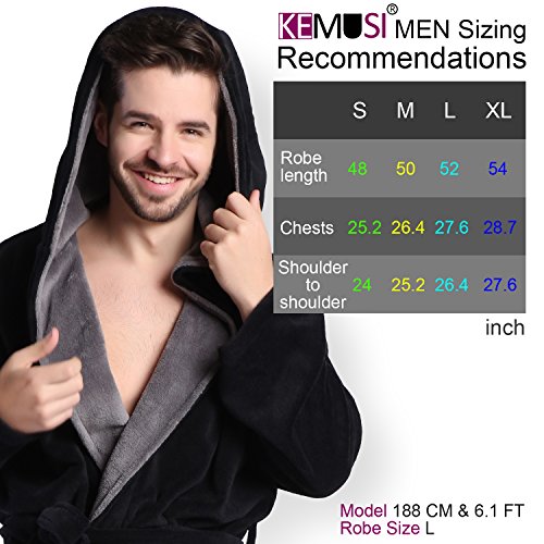 KEMUSI Hooded Herringbone Men's Soft Spa Full Lenght Bathrobe,Comfy Full Length Warm Nightdress2