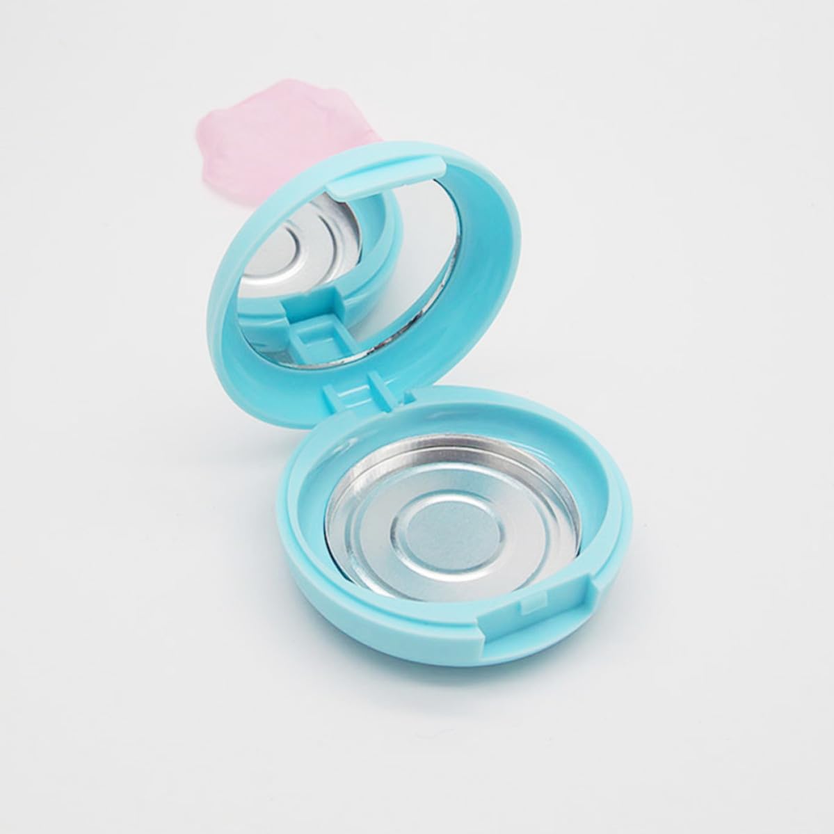 2pcs Empty Loose Powder Box Blue Jar Refillable with Mirror image 3