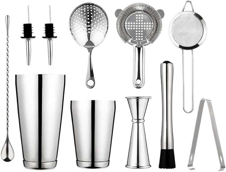 Professional 750ml 600ml Boston Cocktail Shaker Set With 5pcs Stainless Steel Bar Tools Jigger(Silver)