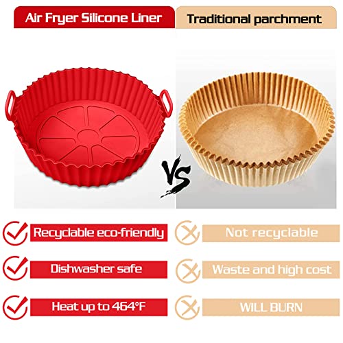 2Pcs Air Fryer Silicone Pot, 7.5Inch Air Fryer Silicone Liner For Air Fryer Round Baking Pan Heat Resistant Liners Non Stick Reusable Silicone Bowl For 3 To 5Qt Air Fryer Microwave Oven #TOP4