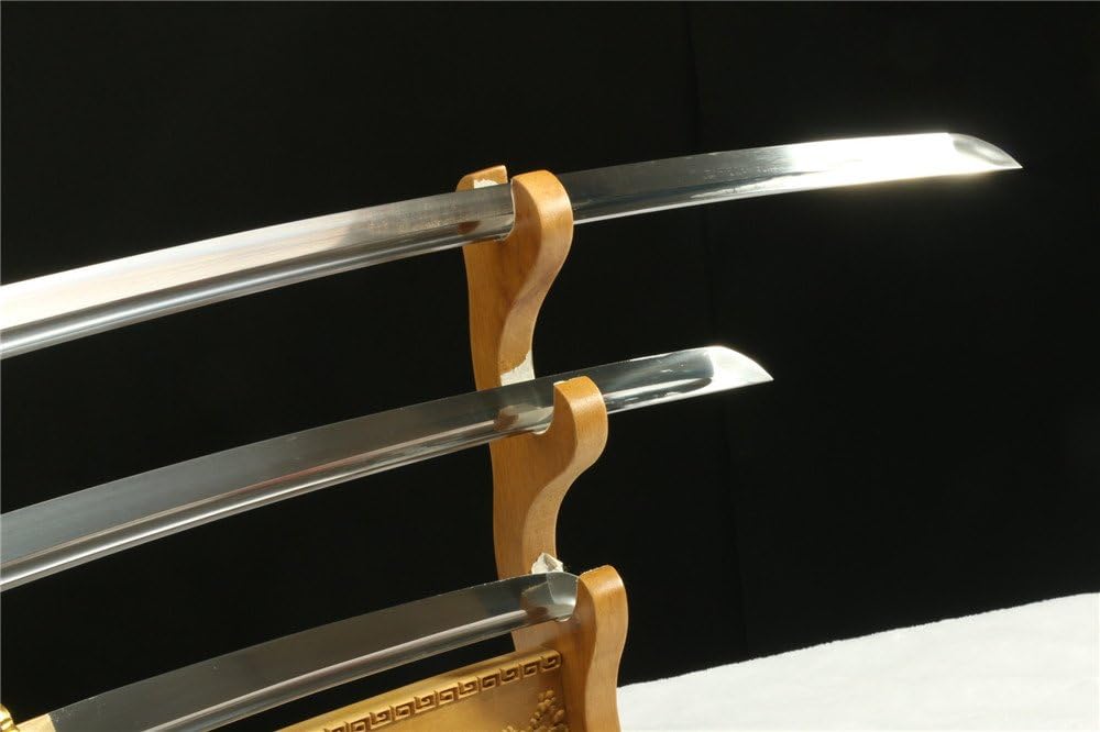 1095 Carbon Steel Forged Japanese Samurai Sword Set (Katana + WAKIZASHI +Tanto) Free Send Black Stand