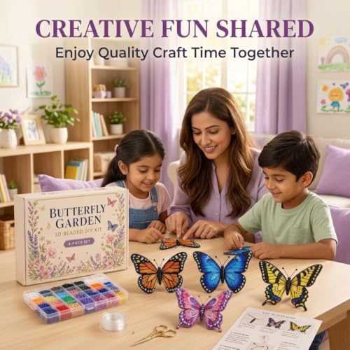Image of PATPAT 3D Seed Beads Kit for Butterfly Animals Making with Bead, Charms and Instructions Tools Kit, Small Beads for Kids Activity for Embroidery, Art & Craft Projects, Home Decoration