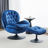 Comfort Stretch Comfy Velvet Swivel Living Room Bedroom Accent Chair with Ottoman, Cozy Recline Loun