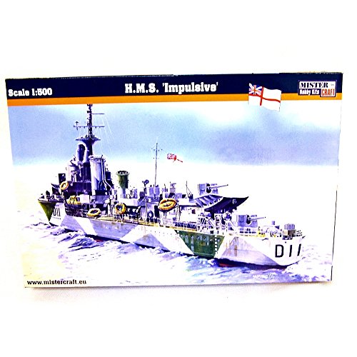 Mistercraft Modellbausatz Schiff HMS Impulsive Maßstab 1:500, Plastikbausatz, Bausatz zum Zusammenbauen, Inklusive Klebstoff, Kunststoffmodell, Bauanleitung,197.0mmx20.1mm
