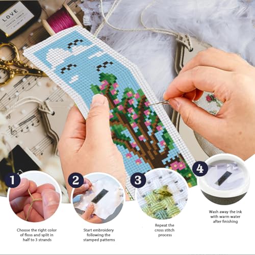 Image of INFUNLY 6PCS DIY Four Seasons Tree Cross Stitch Bookmark Kits 8.66 inch3.15 inch Spring Green Tree Stamped Embroidery Bookmark Kits with Instruction