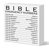Bible Emergency Number, Christian Desk Sign Decor, Religious Decor for Home Office Cubicle Bedroom Desk Table Scripture Bible Verse Decorations Wooden Sign Christian Gift for Women Men