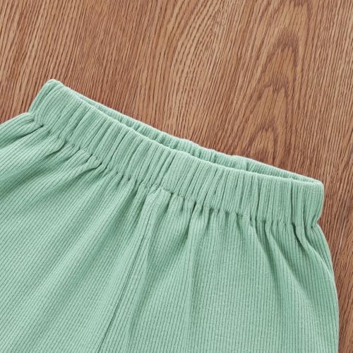 Image of Toddler Girl Clothes Summer Outfit Short Sleeve Shorts Set 12M-5T | Soft ribbed knit toddler girl outfit with breathable fabric, ruffle top, comfy shorts and stretchy fit for summer daily wear.