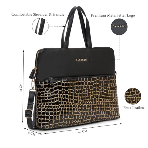 Image of Caprese Lily Large Laptop Bag for Women with Adjustable & Detachable Strap | Croc-Embossed Faux Leather | Fits Up to 15.6-Inch Laptop | Handheld & Shoulder Bag | Multi-Compartments for Office & Travel