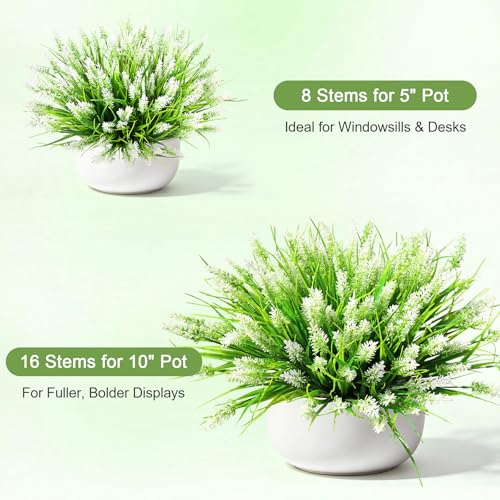 Image of AmyHomie 16 PCS Artificial Flowers for Outdoors,White Fake Lavender Plants