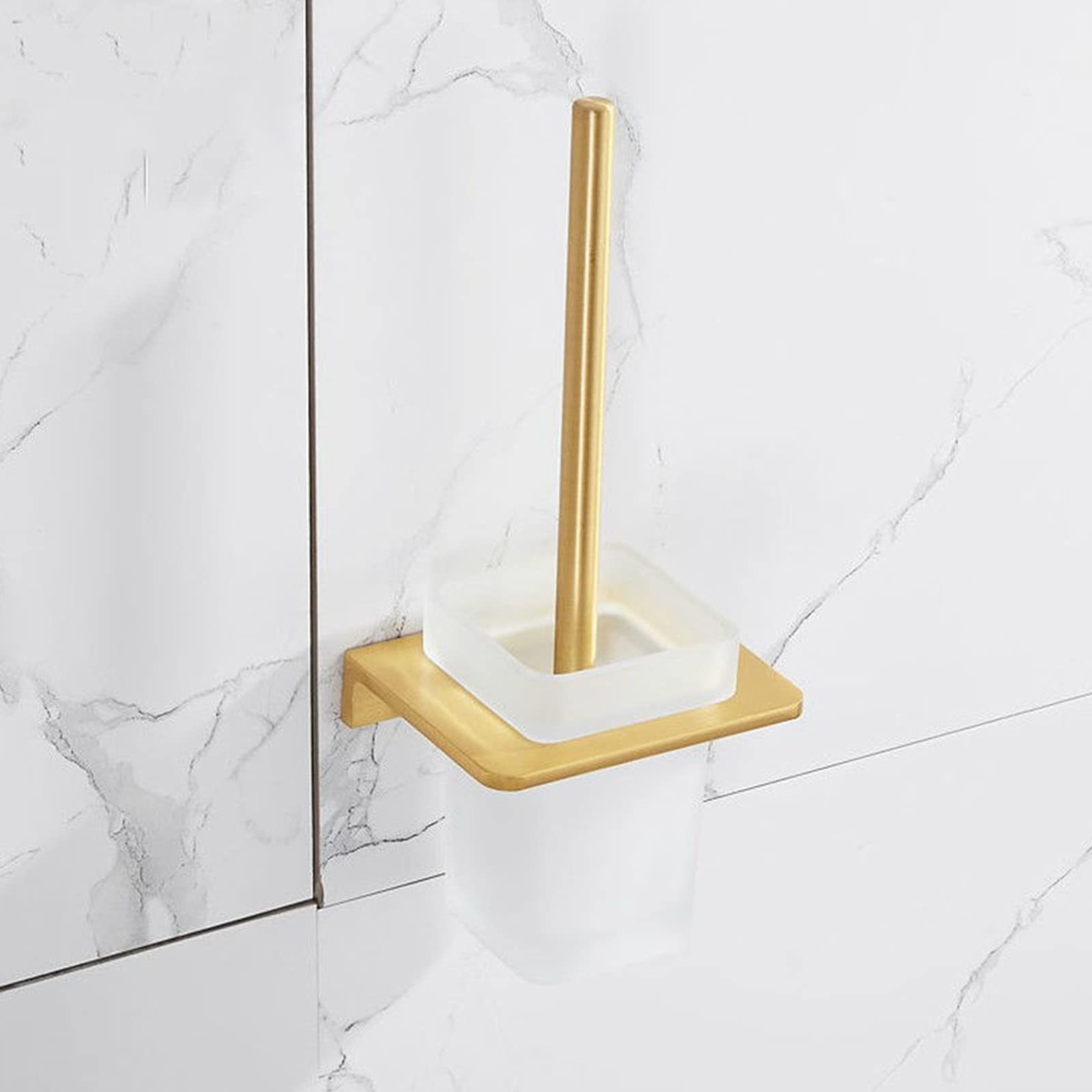 Szczotka do WC z uchwytem, ścienna Szczotkowane złoto Szczotka do WC z uchwytem, Space Aluminiowy uchwyt Szklany kanister ze szczotką do WC do łazienki