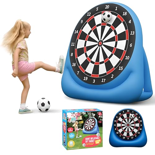 Kids Giant Inflatable 5Ft Football Target, Kicking Dar Board Game, Inflatable Target for Shooting Practice with 2 Velcro Footballs Outdoor Garden Toy for Kids & Families