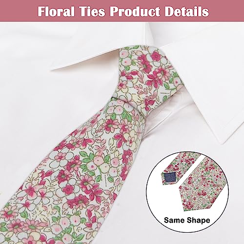 Image of Mantieqingway Men Skinny Tie Cotton Floral Necktie for Wedding Groomsmen Tie