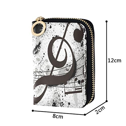 susiyo Black Background With Music Notes Credit Card Wallet, RFID Blocking Compact Women Leather Card Holder Zipper Purse4