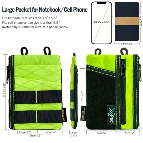 Image of VIPERADE VE18 EDC Pouch, Pocket Organizer for Men, EDC Pocket Organizer, 3 Slots with 2 Zipper Pockets, Multitool Pouch (X-PAC-Hot Lime)