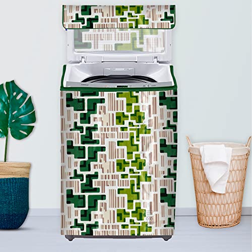 Image of Washing Machine Cover for Top Load 5kg to 7.5kg | Light Weight Dustproof Polyester Cover with Zip Enclosure | Fully Automatic Washer Protector Indoor Outdoor Use- Size 23x23x35 inch