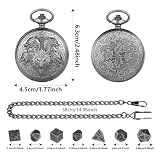 GEAoffice DND Dice Set with Vintage Dragon Pocket Watch Case, Solid Metal Tiny Dice for Tabletop Role Playing Games, Fantasy RPG Gaming & Math Games, Unique DND Gift for Men/Women