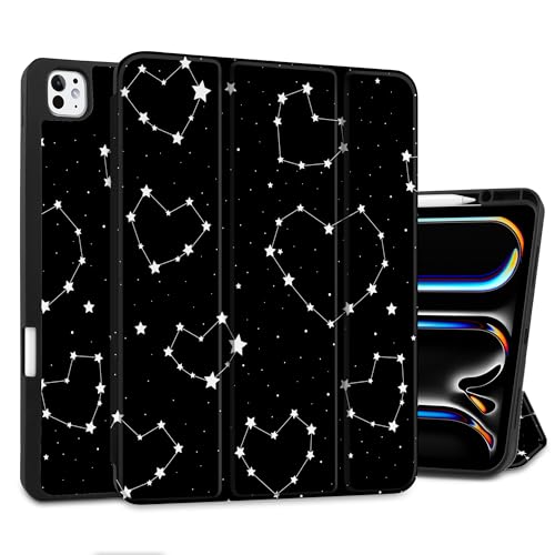 MEEgoodo Case for M5 iPad Pro 13 inch 2025/M4 iPad Pro 13 inch Case 2024, Tablet Cover with Trifold Stand + Pencil Holder + Auto Wake/Sleep + Soft TPU Back Cover, Constellations & Hearts by MEEgoodo - Used condition - US$6.12