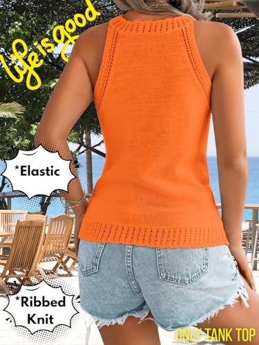 Image of ChiaoLezhee Women's Summer Knit Tank Tops, Racerback High Neck Lightweight Sweater Vest, Dressy Casual Outfits