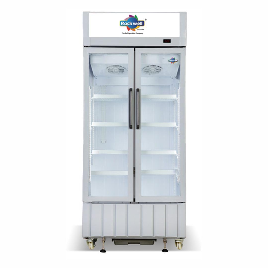 ROCKWELL RVC600A Visi Cooler, Double Glass Door, 5+5 Shelves, LED Lighting, Heavy-Duty Cooling, Auto-Defogging, 4-Year Warranty