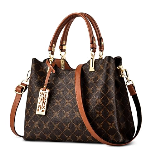 DIRRONA Damen Handtasche Mittel Schultertasche Casual Umhängetasche PU Leder Tasche Shopper Party Top Tragetasche Eleganter Druck Frauen Henkeltaschen Mit Anhänger