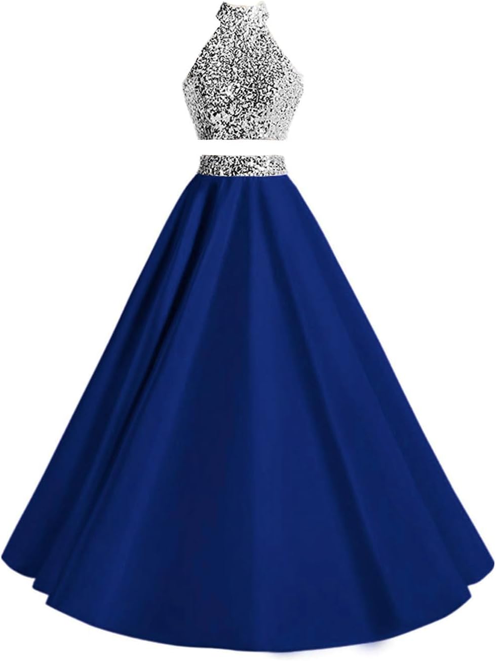 Fanciest Beaded Prom Dresses for Women Long 2025 Two Pieces Satin Evening Party Dress