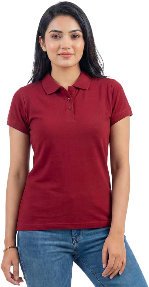- Womens Polo Collar Neck T-Shirt Top (Design: Solid)
