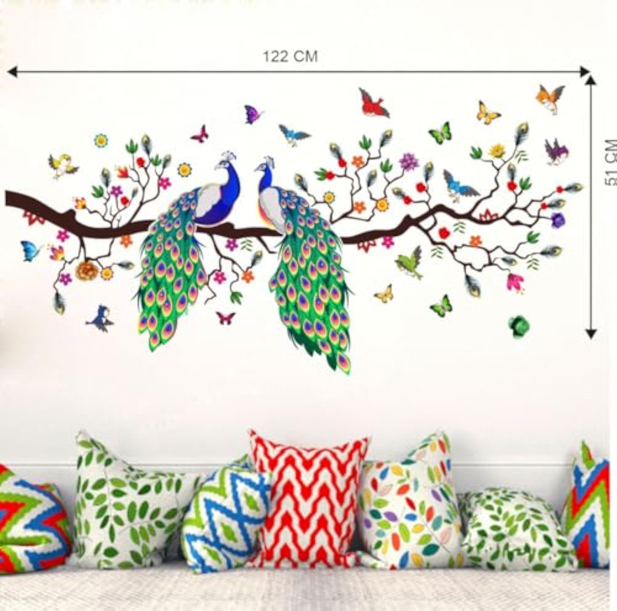 Colorful Peacocks and Butterflies Wall Sticker