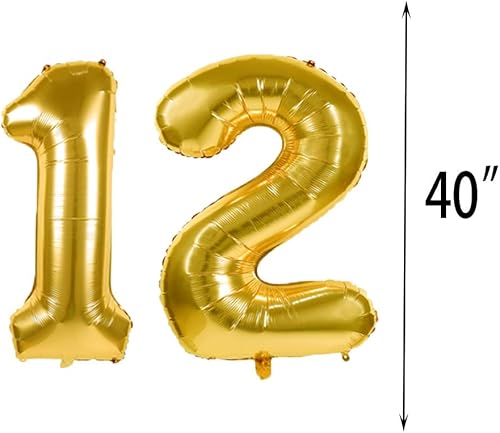 Miniatura 2 de Globo de 12 cumpleaños para decoración de 12 cumpleaños, dorado, 12 globos para fiesta de cumpleaños, número 12, globos de Mylar de papel de
