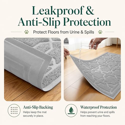 Image of Yimobra Cat Litter Mat, Easy Clean Trapping PVC Mat, 35.4 inch x 23.6 inch, Waterproof Backing, Non Slip Bottom, Scatter Control Pad for Litter Box, Grey