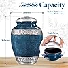 GSM Brands Cremation Urn for Adult Human Ashes - Large Handcrafted Funeral Memorial with Striking Blue Design (Aluminum - 10 Inch Height x 7 Inch Width)