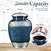 GSM Brands Cremation Urn for Adult Human Ashes - Large Handcrafted Funeral Memorial with Striking Blue Design (Aluminum - 10 Inch Height x 7 Inch Width)