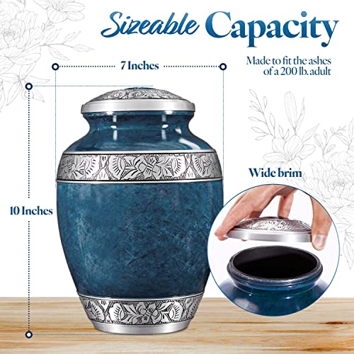 GSM Brands Cremation Urn for Adult Human Ashes - Large Handcrafted Funeral Memorial with Striking Blue Design (Aluminum - 10 Inch Height x 7 Inch Width) by GSM Brands - Image 4