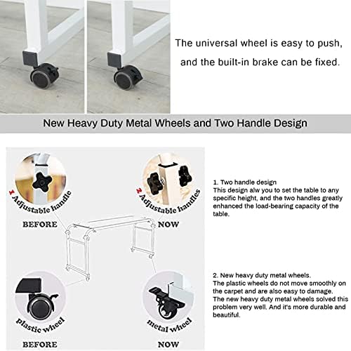 Extendable Rolling Mobility Table Over Bed,Overbed Table Computer Workstation Overbed Table with Wheels Height Adjustable Standing Workstation Food Tray Desk Rolling Medical Table
