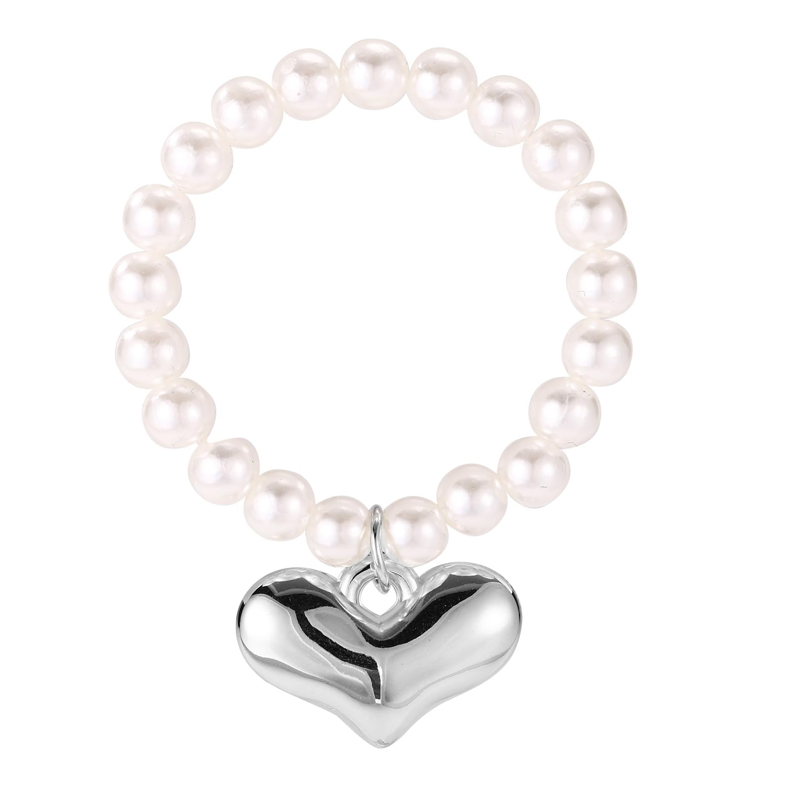 Pearl Necklace for Doll, White Doll Mini Necklace Chain Jewelry Accessories with Heart Charm for 6.69in/17cm Plush Dolls