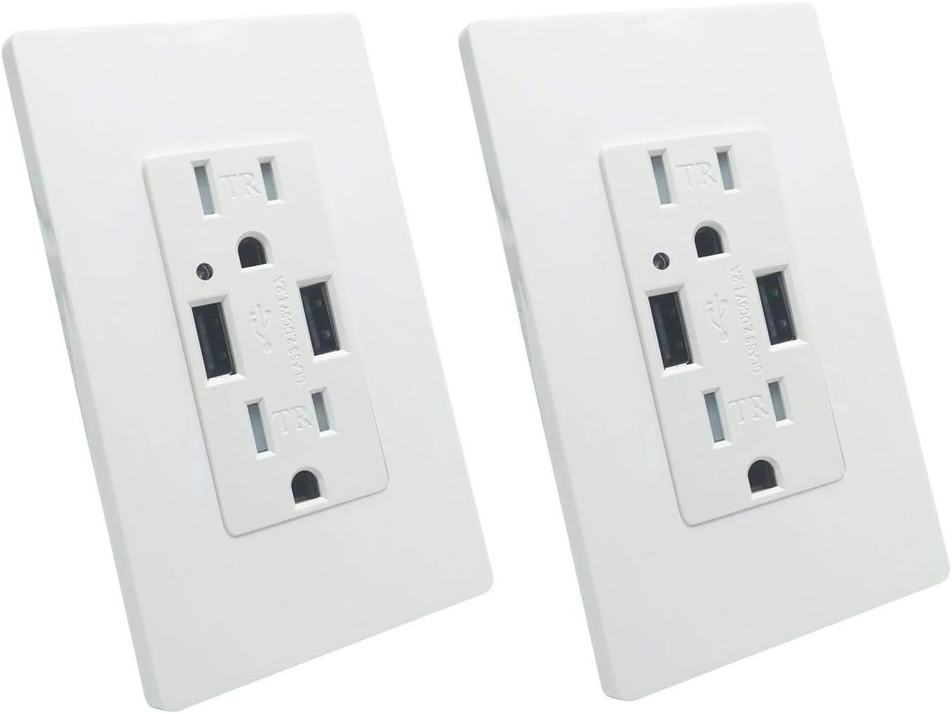 Wall Outlet with USB - LASOCKETS Dual USB Ports 4.2A DC White Charger Socket,2-Outlet 15A TR Duplex Receptacle, for iphoneX,iphone 8/8 plus,Samsung Galaxy and more, with 4 Free Wall Plates, UL Listed