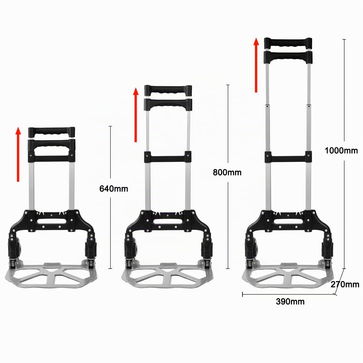 Yaheetech Diable Chariot de Transport Pliant Main Réglable de 64cm à 100cm en Aluminium Charge Max 75kg avec Bandes Elastique