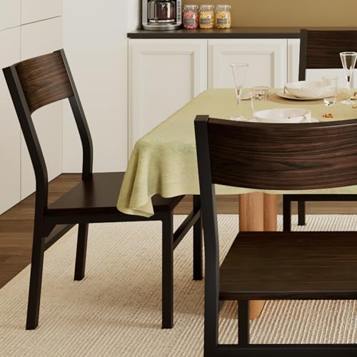 Image of Feonase Dining Chairs Set of 6, Modern Kitchen Chairs with Ergonomic Backrest, MDF Board and Metal Legs, Dinner Chairs for Dining Room, Kitchen and Living Room, Espresso