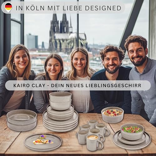 SÄNGER Kairo Clay | Tafelservice 18 teilig, Steingut Geschirr Set 6 Personen, 6x Speiseteller 6x Dessertteller 6x Schalen Geschirrset & Schale Grau, Teller Set, Tiefe Teller | VALUE COLLECTION