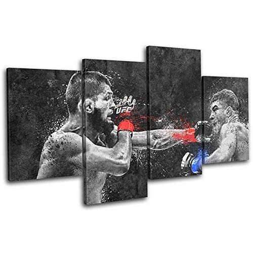 DDSDA Bilder Leinwanddrucke 4 Teilige Leinwand Khabib Nurmagomedov Sport 4 Stück Wandbild,Wohnzimmer Dekoration,Modular Wandkunst,Brettmalerei,Geburtstagsgeschenk,Mit Rahmen