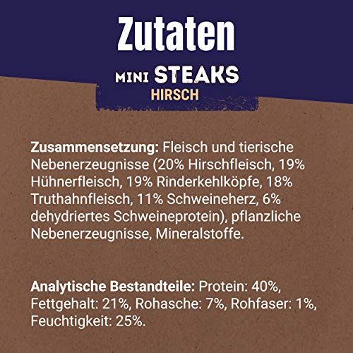 PURINA Adventuros Hundeleckerlis Mini Steaks mit Hirsch Beutel, 7er Pack (7 x 70 g)
