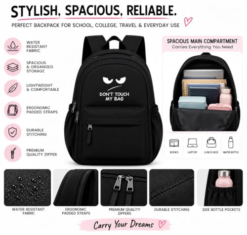 Image of Daisy Flower Printed Backpack for Girls & Women | Water Resistant School College Bag | Lightweight Casual Travel Backpack with Multiple Compartments | Black