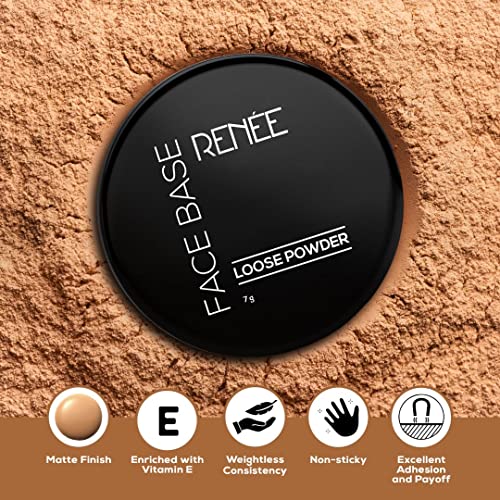 Image of RENEE Face Base Loose Powder - Deep Beige, 7gm | Non Sticky, Weightless Matte Finish, Excellent Payoff, Enriched with Vitamin E