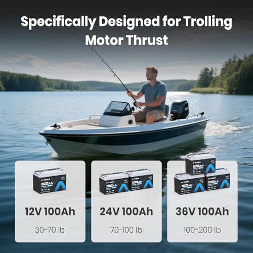Image of 12V 100AH Built-in 150A BMS Trolling Motor LiFePO4 Lithium Battery with 1920W, VATRER POWER Rechargeable Deep Cycle LiFePO4 Battery, for Trolling Motors Boat Marine Off-Grid Solar Camping, etc.