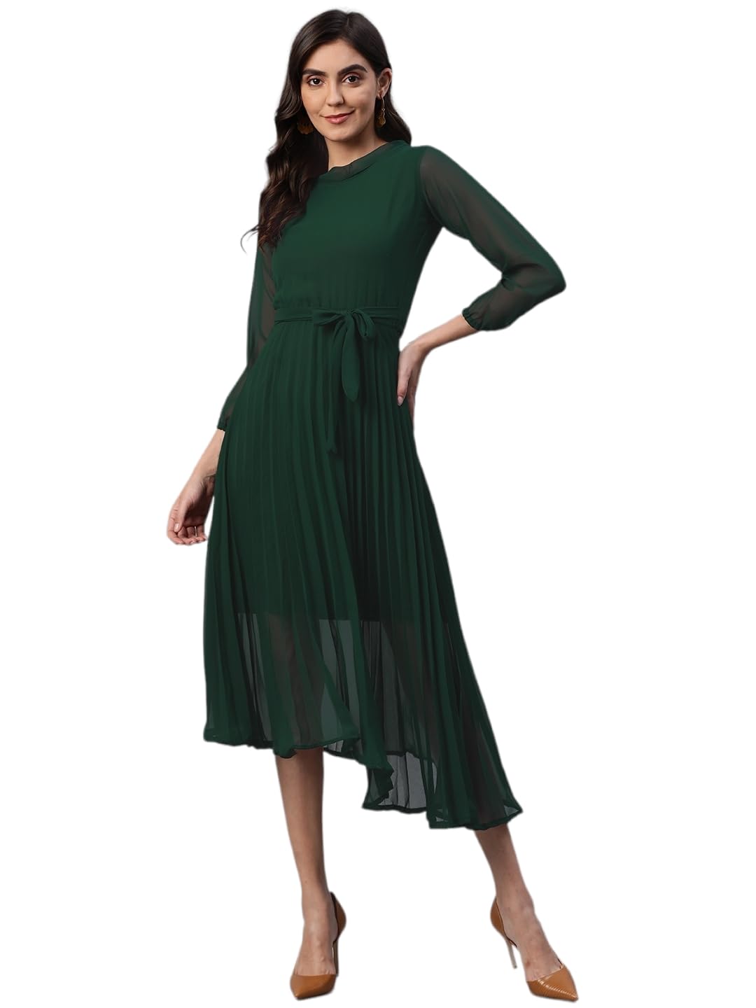 Robe verte col rond Aarika une coupe fluide contre la chaleur - 6