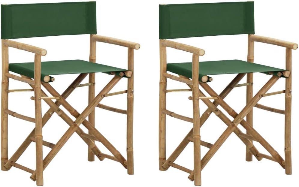 Green Bamboo Directors Chair Set of 2, Foldable Patio Dining Chairs, 17.7" x 23.6" Outdoor Indoor Furniture for Garden, Balcony