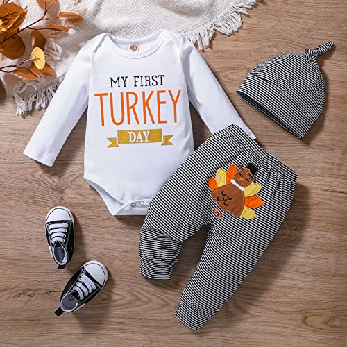 My First Thanksgiving Baby Boy Outfits Thanksgiving Newborn Clothes Infant Turkey Romper Pants Hat 3Pcs 0-18 Months2