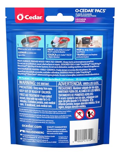 O-Cedar PACS Hard Floor Cleaner, Lavender Scent 10ct (1-Pack) | Made with Naturally-Derived Ingredients | Safe to Use on All Hard Floors | Perfect for Mop Buckets - image 9