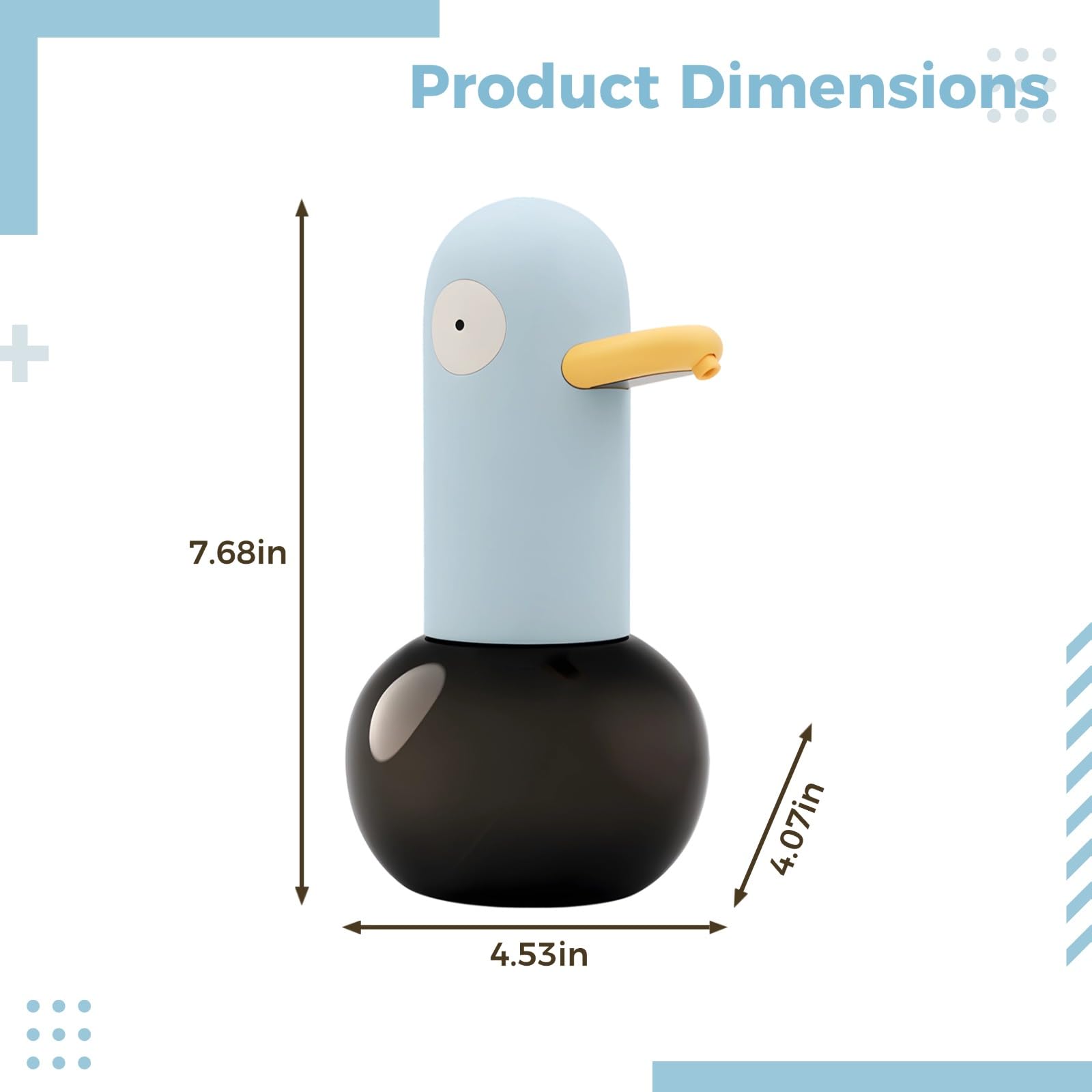 Dispensador automático de jabón de pato, dispensador de manos espumoso, sin contacto, recargable por USB, 400 ml, dibujos animados, azul, 4.1 x 4.5 x 7.7 pulgadas